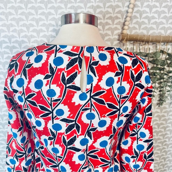 Compañia Fantastica Shift Dress 60’s Vibe Red Floral Long Sleeve Short Small - Picture 6 of 10